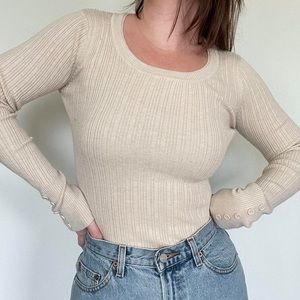 Cream Ribbed Long Sleeve
